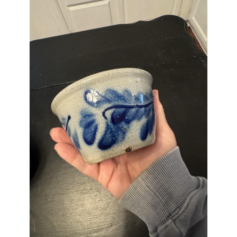Eldreth Pottery Salt Glazed Signed Small Planter Crock Floral Design 2004